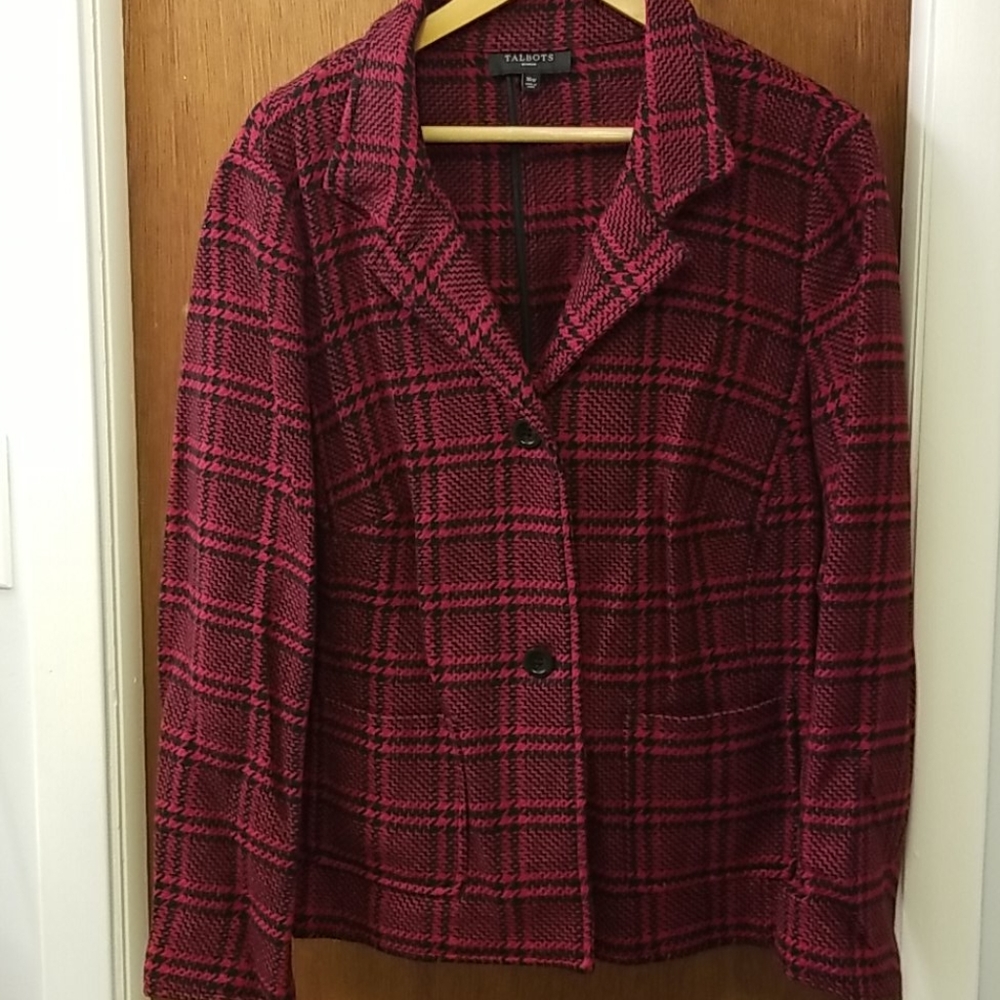 Vtg Talbots Wool Blazer 16w Black Red Plaid Tartan Classic Office View 6